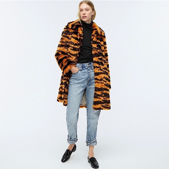 J. Crew Collection Tiger Faux Fur Coat in Caramel Black - Picture 2 of 16